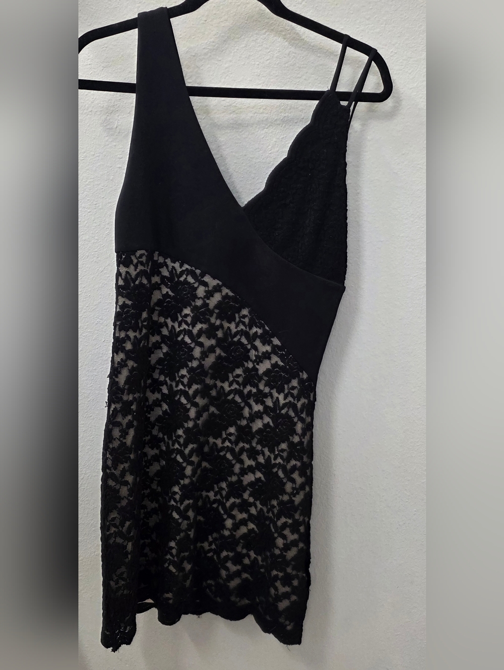 Free People One-Shoulder Black Lace Slip Dress